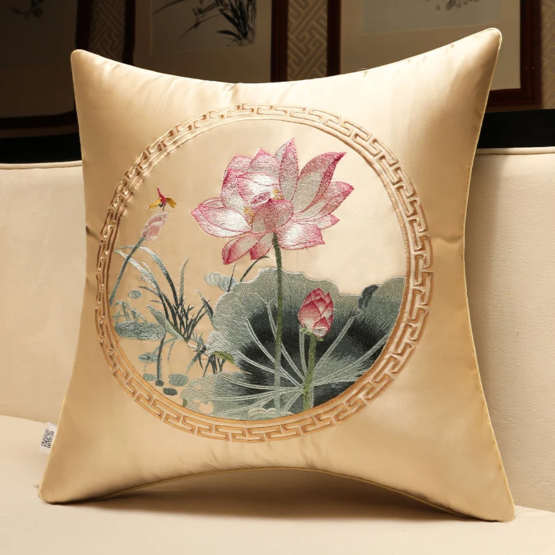 Chinese style cushion cover 50x50cm Luxury embroidery lotus design cushion cover living room sofa home Decorative pillow cover