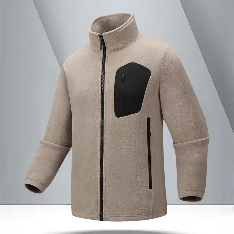 

Autumn Winter Man Plush Coat Fashion Contrast Color Patchwork Male Jacket Stand Collar Long Sleeve Pocket Zipper Men Jacket