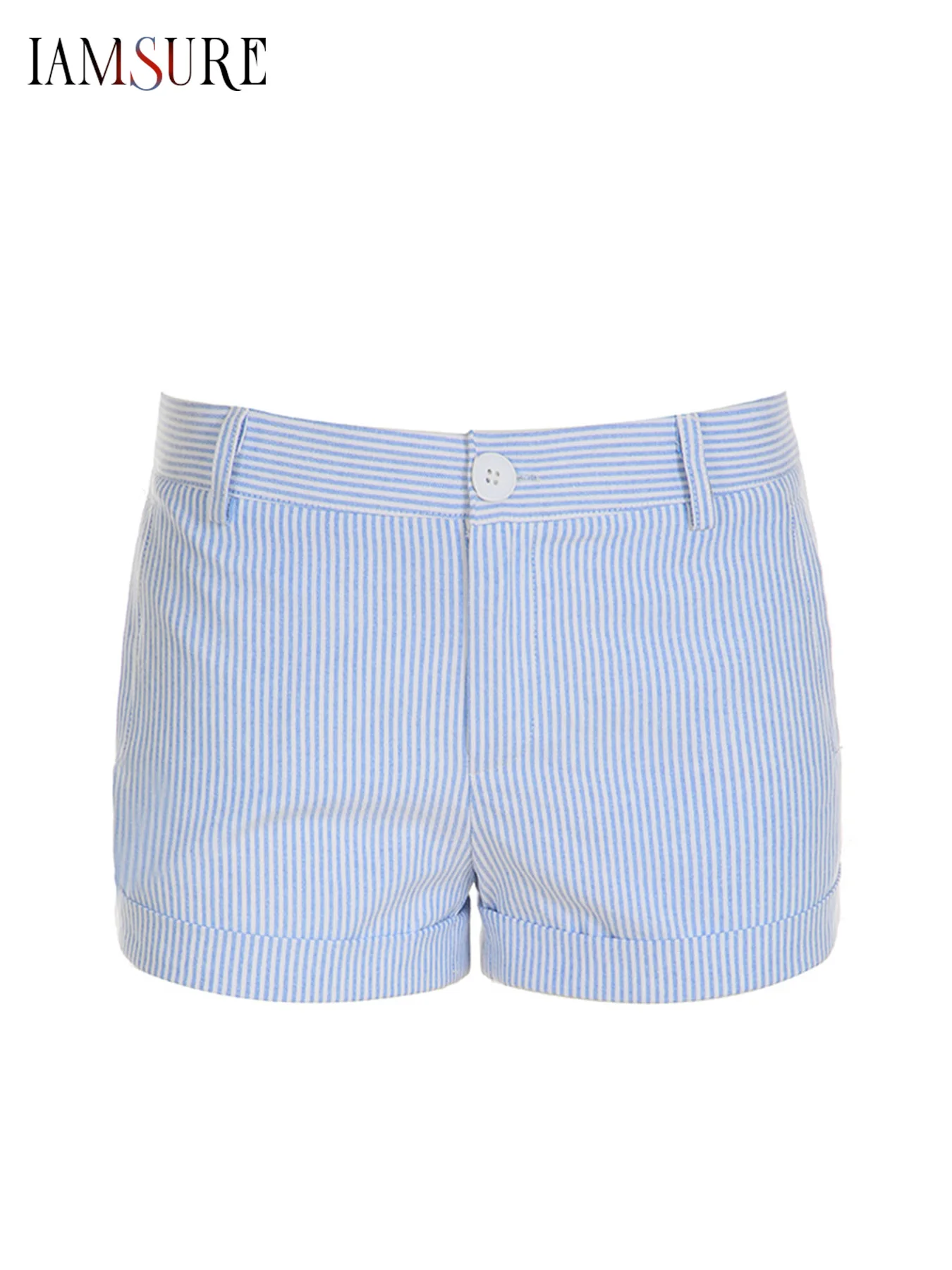 IAMSURE Casual Slim Striped Shorts Holiday Basic Folds Low-Waisted Shorts Women 2025 Summer Fashion Streetwear Ladies Office