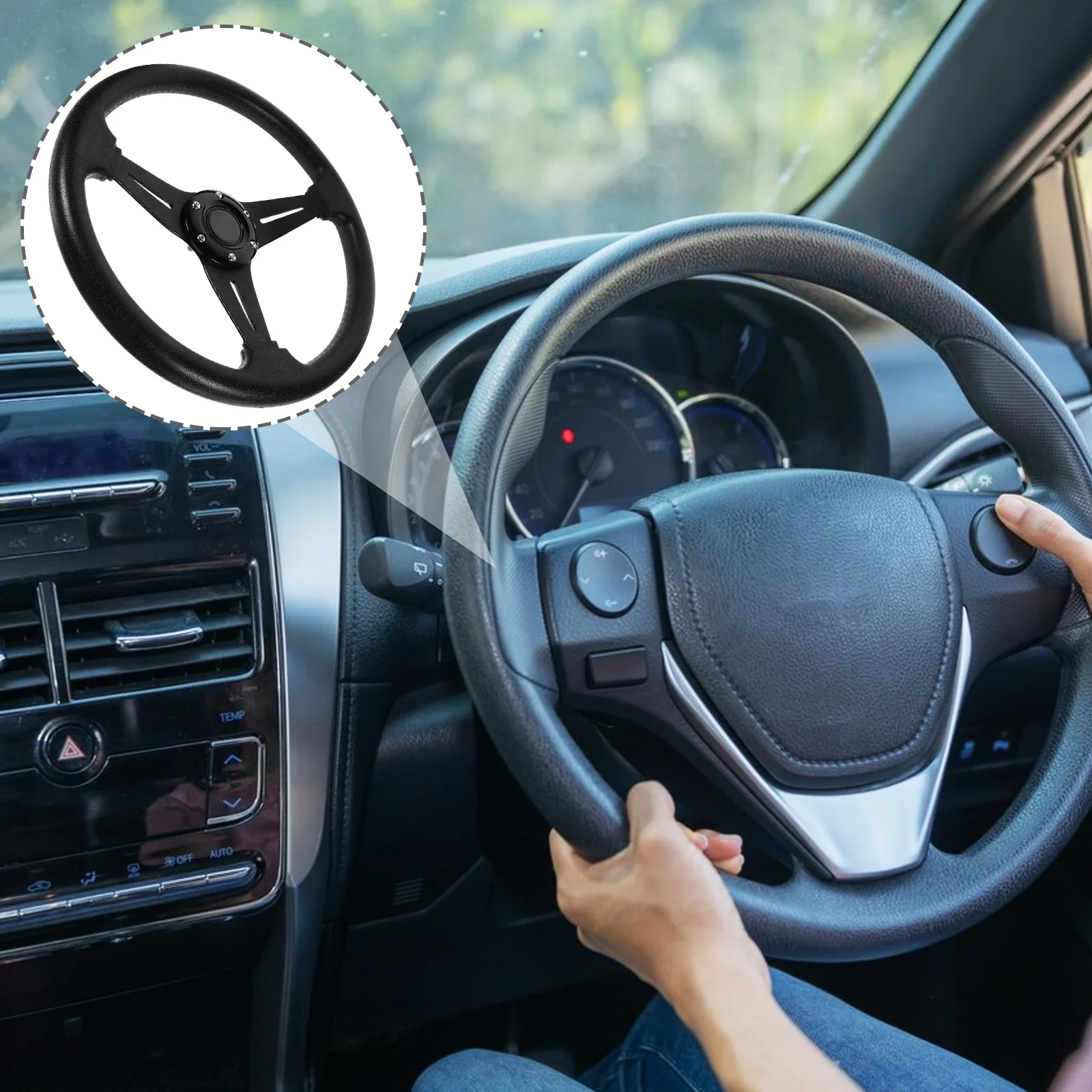 

Quick Release 14 Inch Steering Wheel Universal Racing Car Supply Durable PU Stainless Steel Automotive Accessory