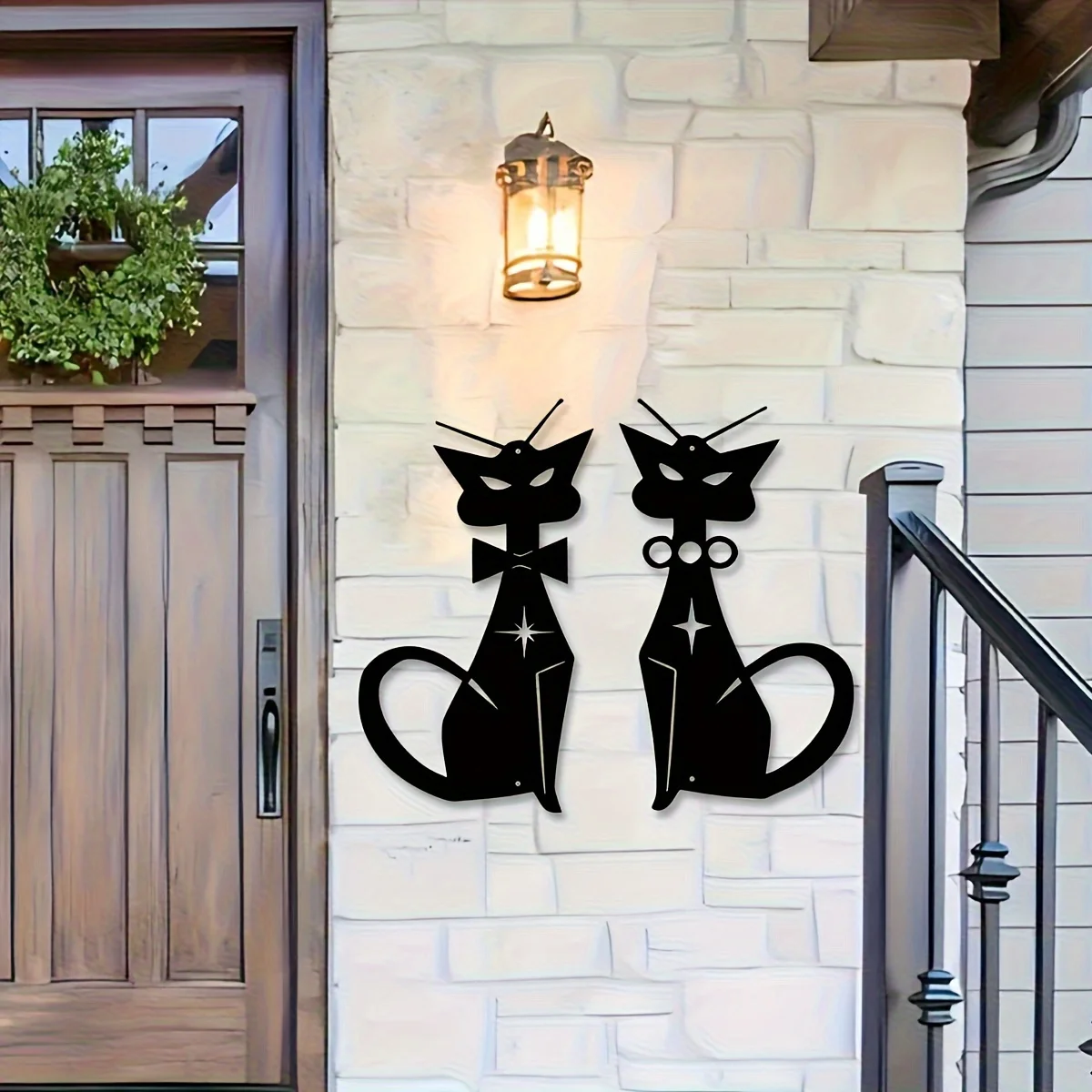 Modern Acrylic Atomic Cat Silhouette Wall Art 2Pcs - Minimalist Indoor Outdoor Home Decor Durable