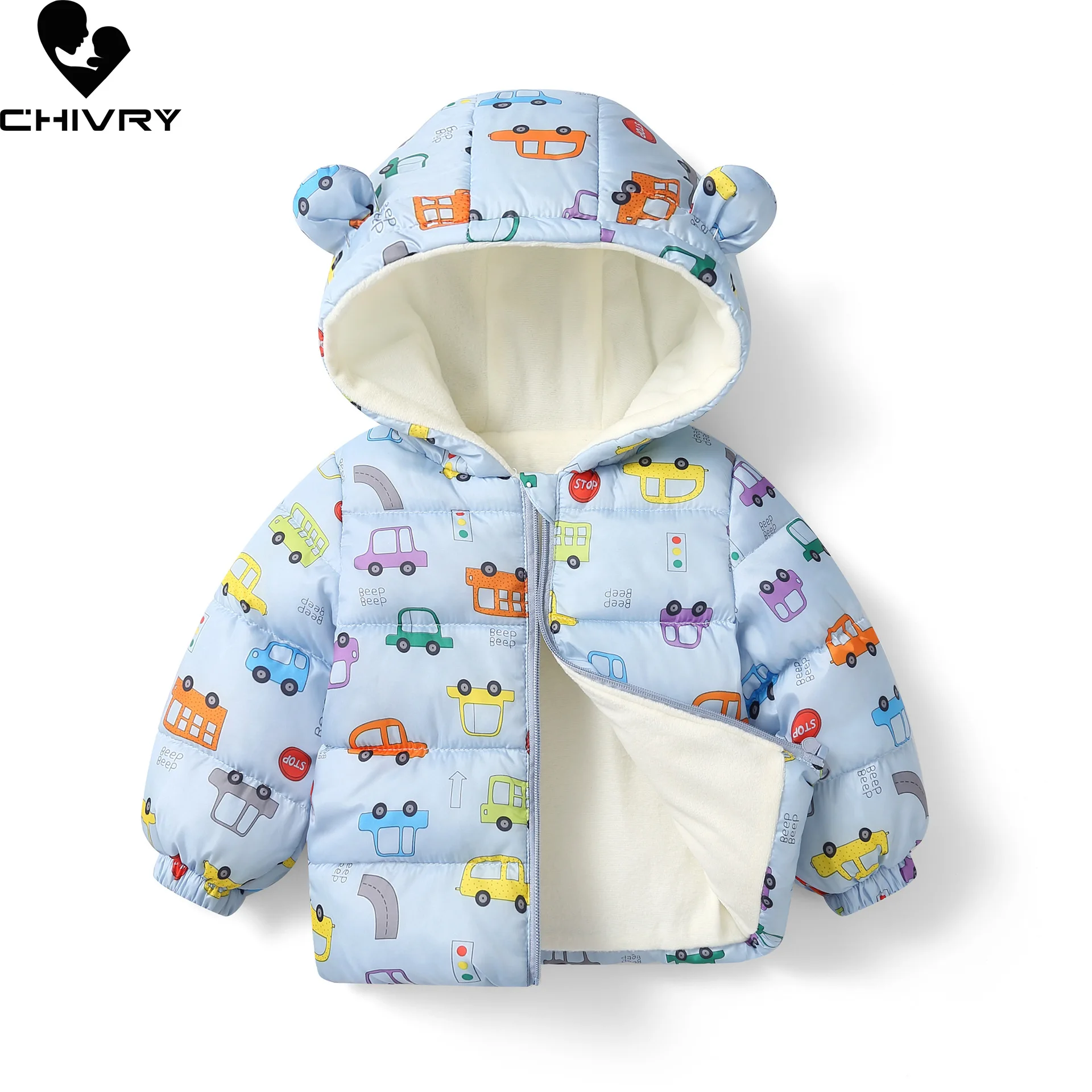 

Kids Winter Thicken Warm Cotton-padded Coat New 2023 Toddler Boys Girls Cute Cartoon Hooded Zipper Down Jacket Baby Outerwear