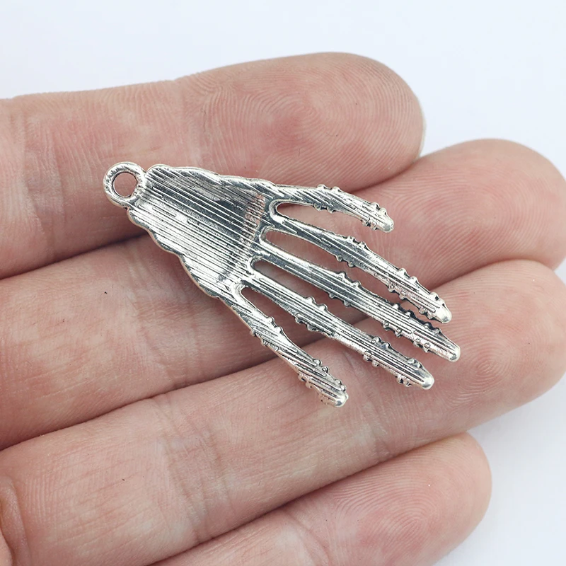 Newest 6Pcs 22*43mm Antique Silver Color Alloy Skeleton Hands Charms Wicca Necklace Pendant For DIY Jewelry Making Findings