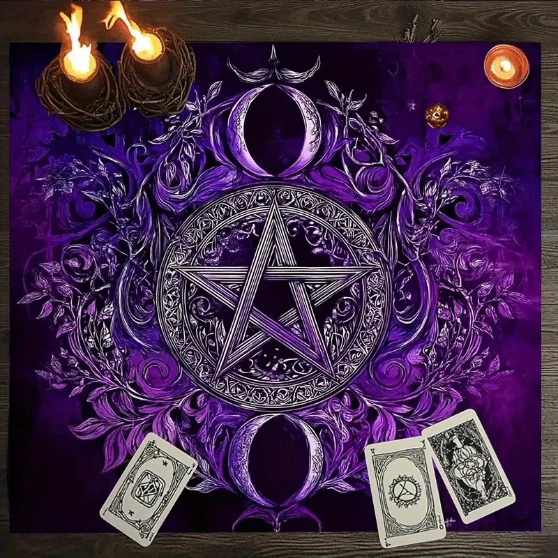 Mystical Purple Pentagram Altar Cloth Tarot Card Tablecloth Intricate Floral Patterns Occult Divination Tarot Cloth Tarot Mat