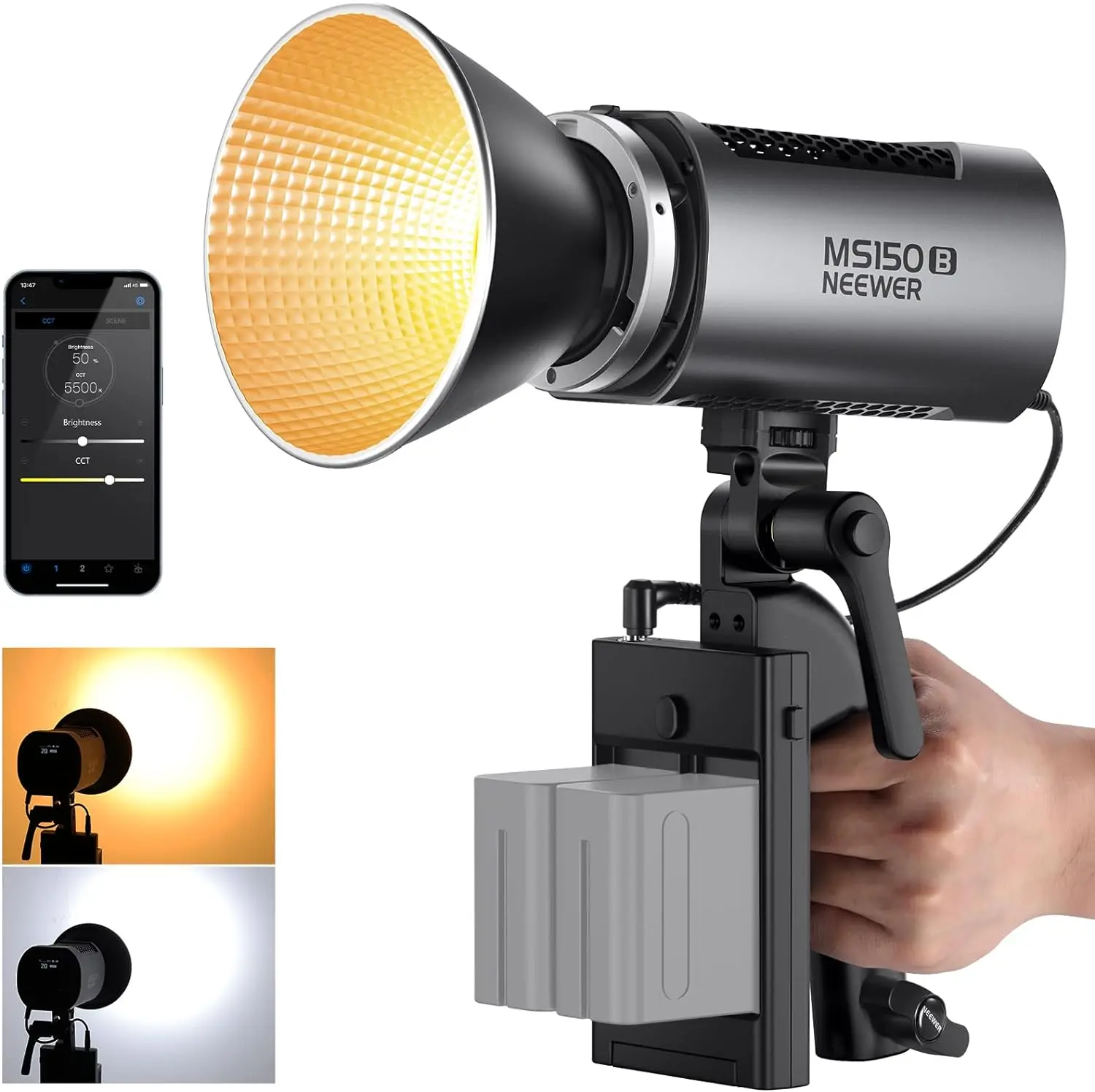 NEEWER MS150B 130W Bi Color LED Video Light, Mini COB Photography Lighting with App Control,Bowens Mount Continuous Lighting