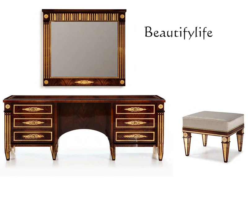 European makeup table mirror combination court solid wood dressing table neoclassical fashion exquisite designer