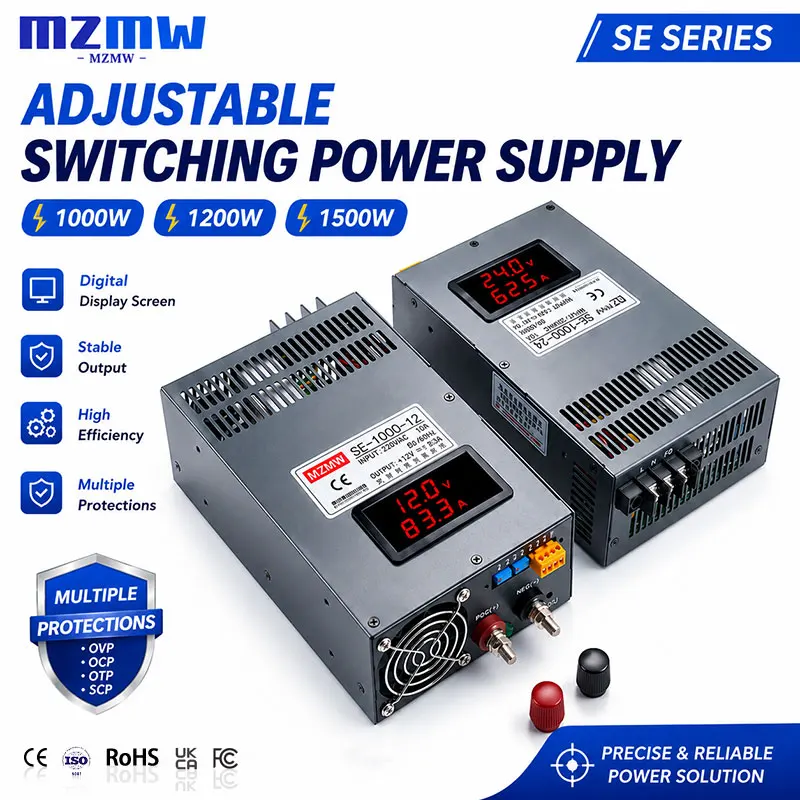 Zasilacz impulsowy regulowany MZMW 1500W 1200W 1000W AC na DC 12V 24V 36V 48V 60V 72V 80V 110V 150V 220V z cyfrowym wyświetlaczem LED