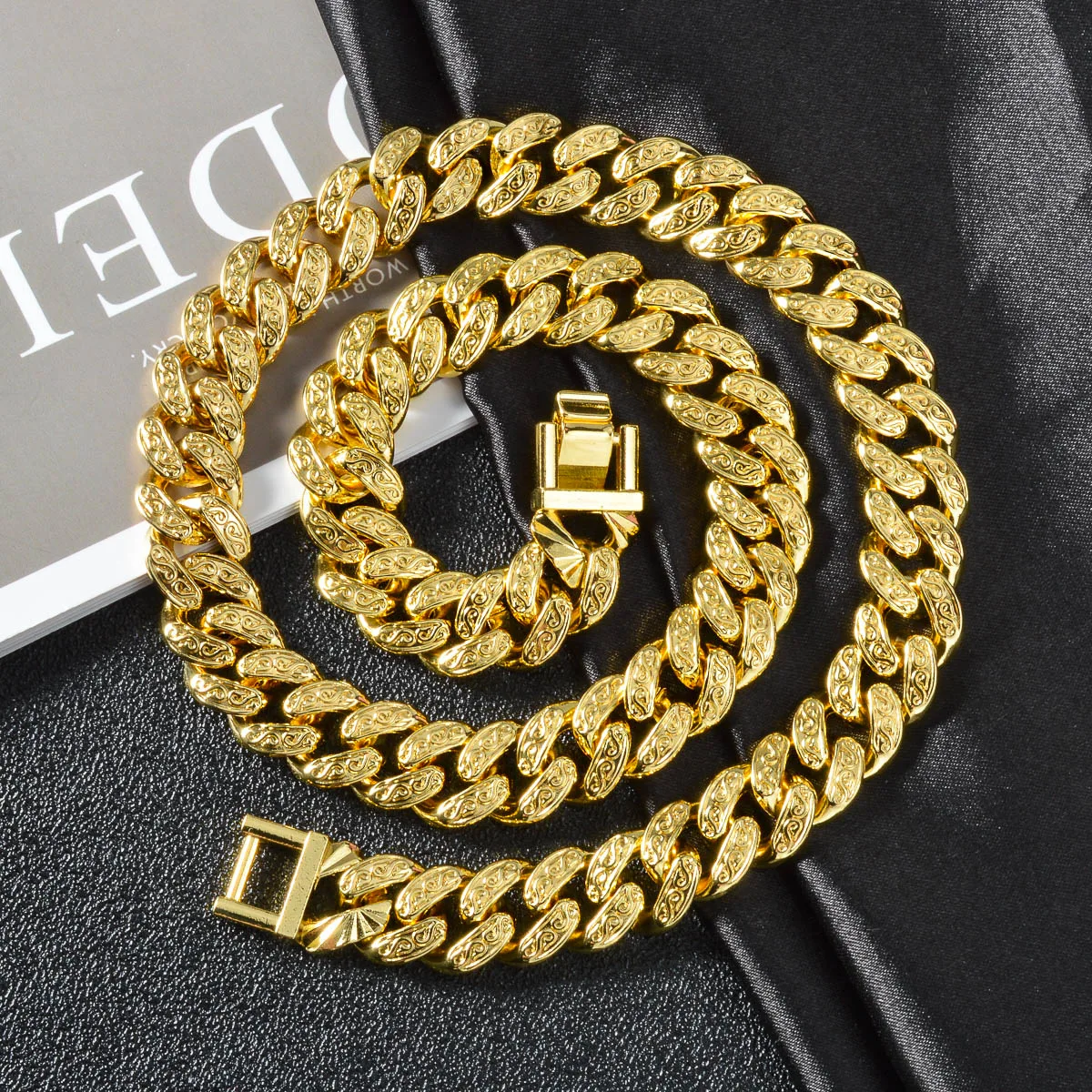 Luxury 24K 9999 Pure Gold real gold Hip Hop Coarse Chain Embossed Strip Men's and Women's Necklace