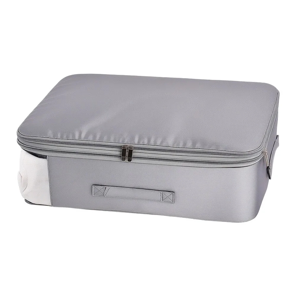 2pcs Grey Self Compression Storage Bag Double Zipper Cotton Fabric For Bedding Comforter Duvet Organizer Large Capacity Home