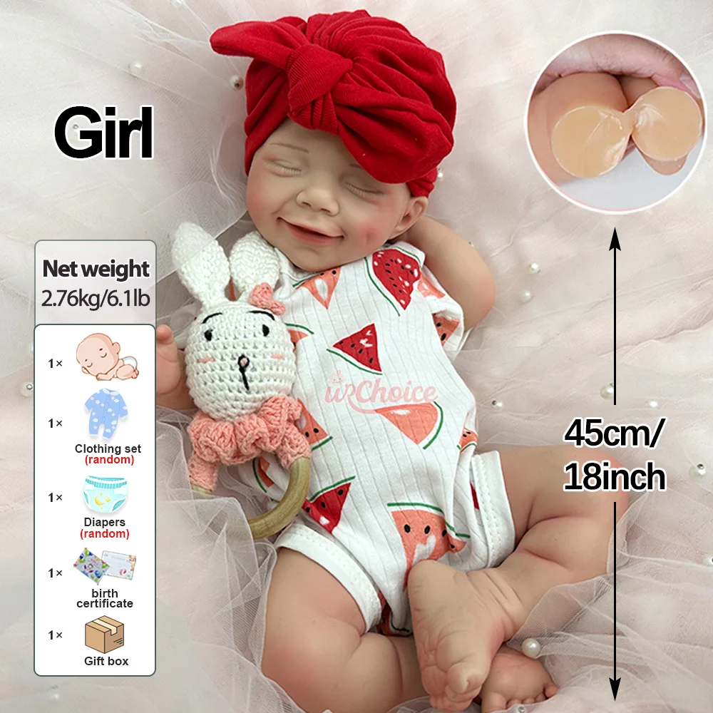 Muñeca Reborn de silicona platino de cuerpo completo, flexible, de 45 cm (18 pulgadas), resistente al agua, hecha a mano, con boca que se abre, realista, bebé recién nacida, juguete, regalo