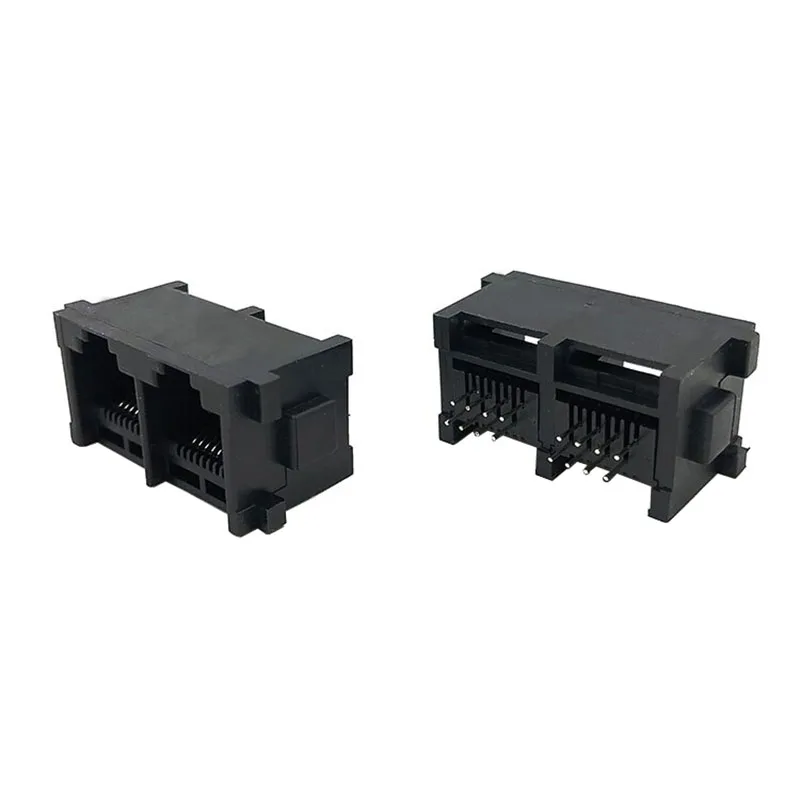 

15PCS 5225 network cable socket, RJ45 female connector, 1X2 interface, 180-degree vertical plug-in, 8P8C, no iron feet
