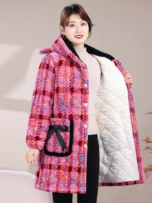 

Thiened Fce Coral Velvet Winter Coat Warmth Insulation Hooded Cotton Jaet plus Size Sli Mid-aged Women's Clothing