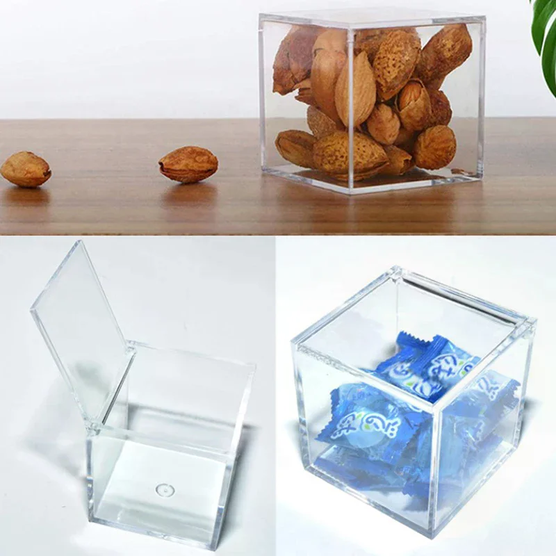 Clear Acryl Cube Favor Box of Plexi Acrylic Glass Plastic Storage Wedding Party Gift Package Organizer Home Office Usage