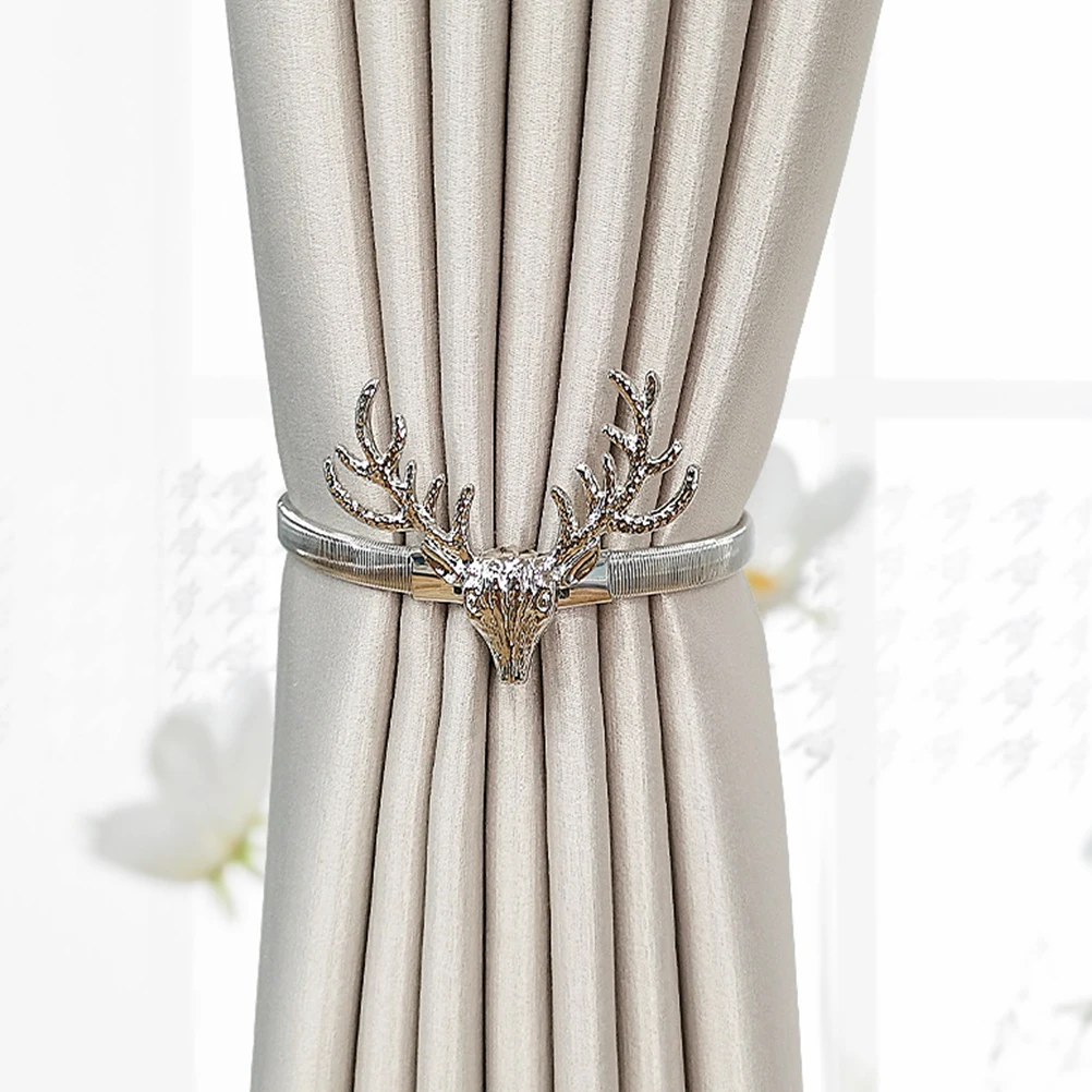 

2pcs Curtain Tiebacks Plated Metal Resistant Magnetic Spring Buckle Home Decoration Draperies Holdbacks Stretchable