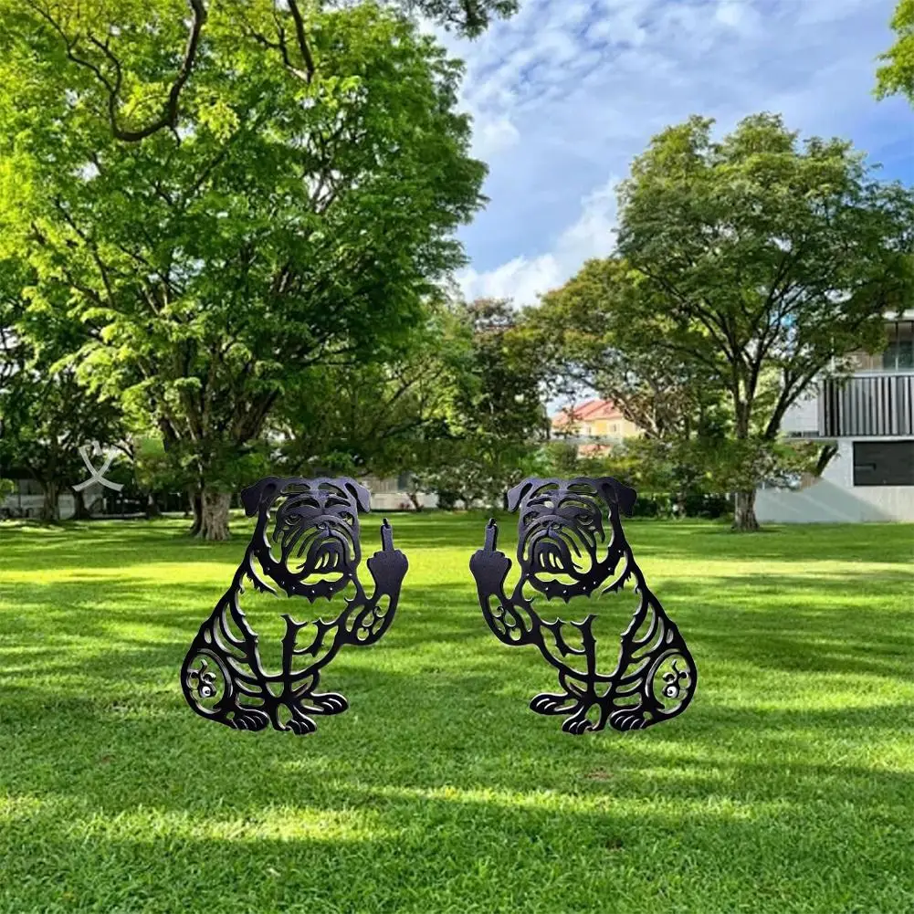 

1pcs Funny Bulldog Metal Garden Decor, French Middle Finger Bulldogs - Metal Dog Cutout Statues Welcome Sign for Yard Ornam K5Q7