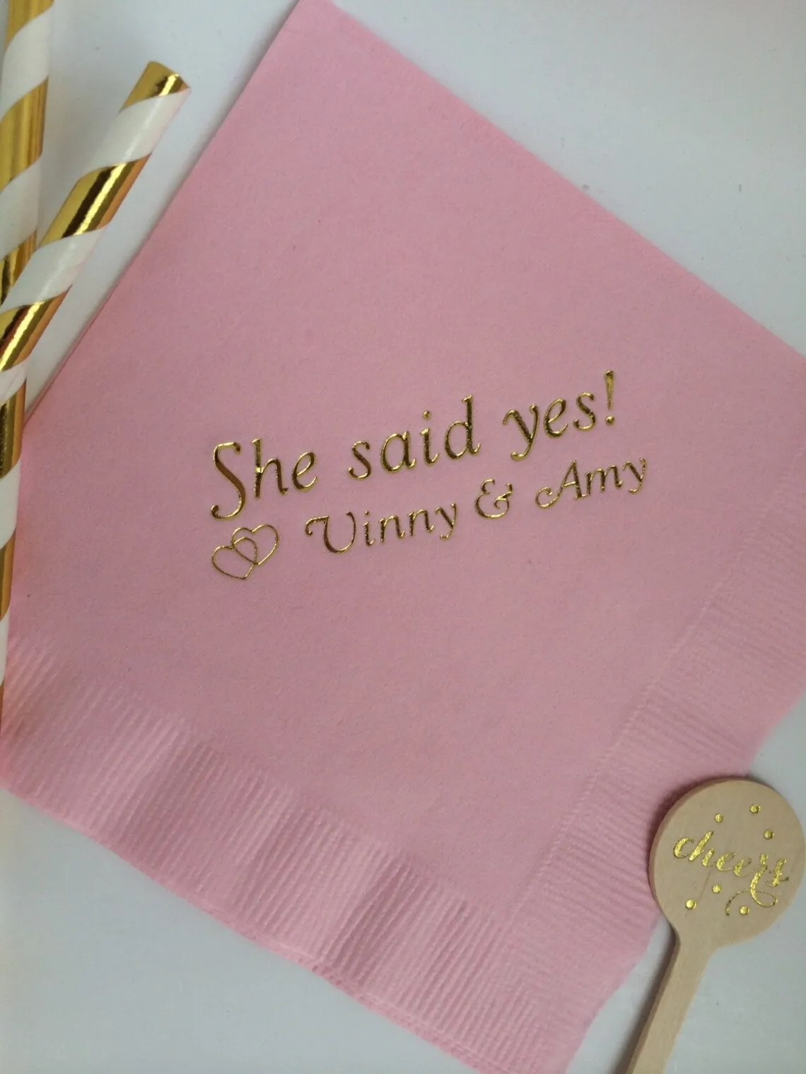 

50PCS Personalized Napkins Gold Foil Wedding She Said Yes Engagement Party Custom Monogram Printed Cocktail Beverage Luncheon Di