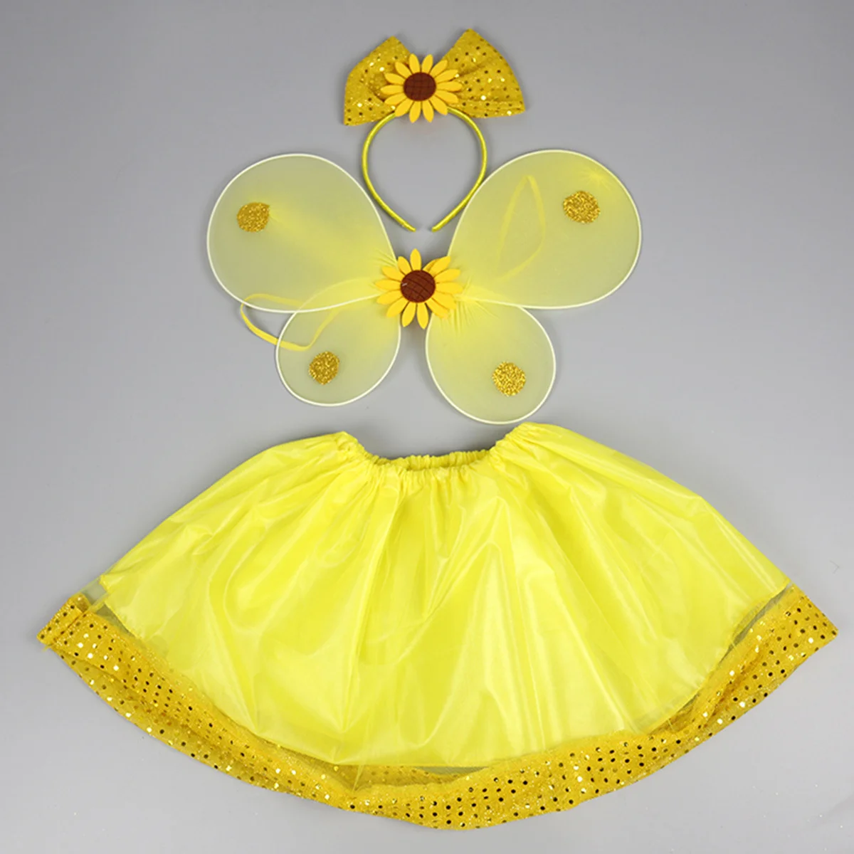 3Pcs Gold Sunflower Fairy Dress Set Complete Girls Costume Outfit for Fairy Party Cosplay Kids Costumes Girls Costumes