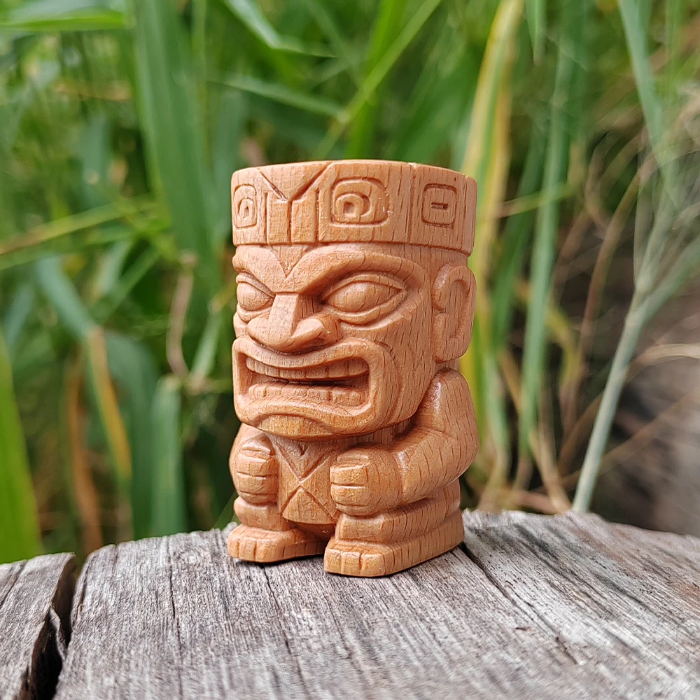 1.9 Inch Wooden Tiki Totem Pillar Ornament, Artistic Style, Suitable for Halloween Decorations, Party Decorations, Indoor Decorations, Tabletop Decorations, Home Decor, Fireplace, Centerpiece Decoration