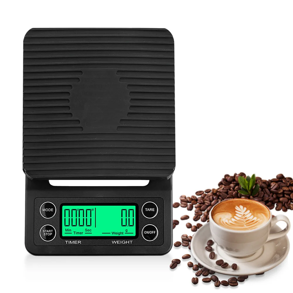 1Pcs Black Precision Coffee Dropping Scale 3kg/0.1g LCD Electronic Scales With Timer High Precision Digital Kitchen Scale