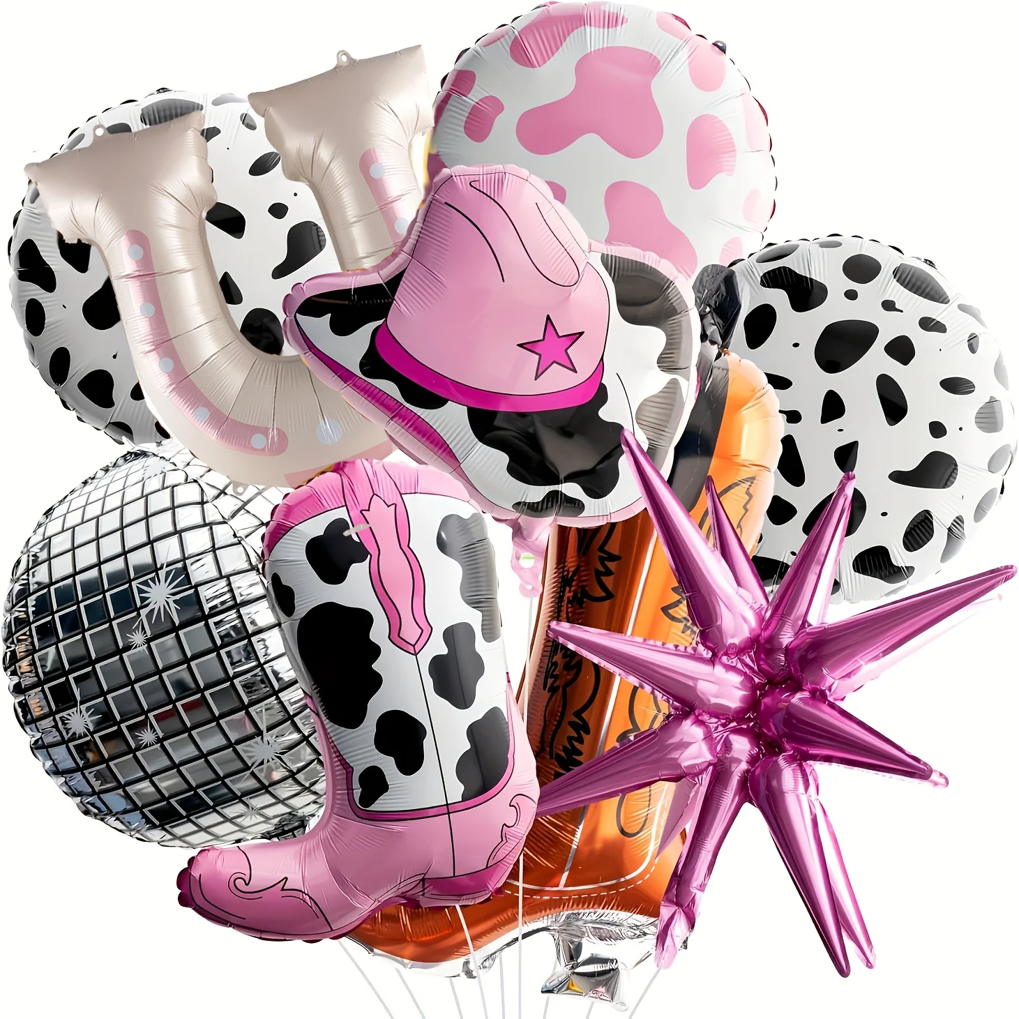 9 Stück rosa Cowgirl-Hut, Stiefel, Ballon-Set, Party-Dekorationen mit westlichem Motiv, Luftballons mit Kuhmuster, Geburtstagsparty-Dekorationen