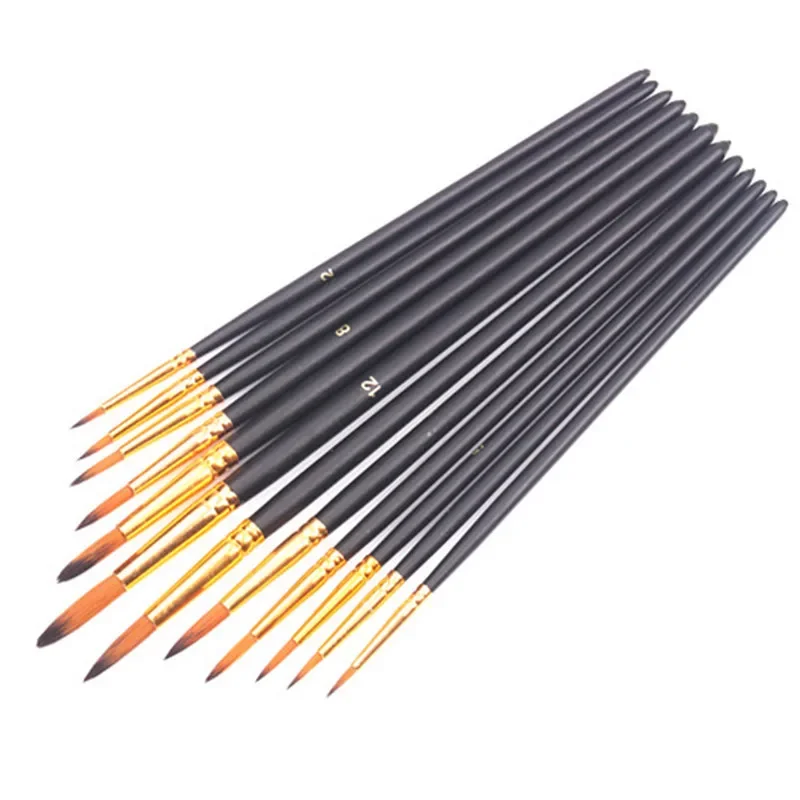 12PCS Nylon Pinsel Runde Spitze Aquarell Acryl Pinsel Zwei-farbe Nylon Pinsel Kunst Liefert