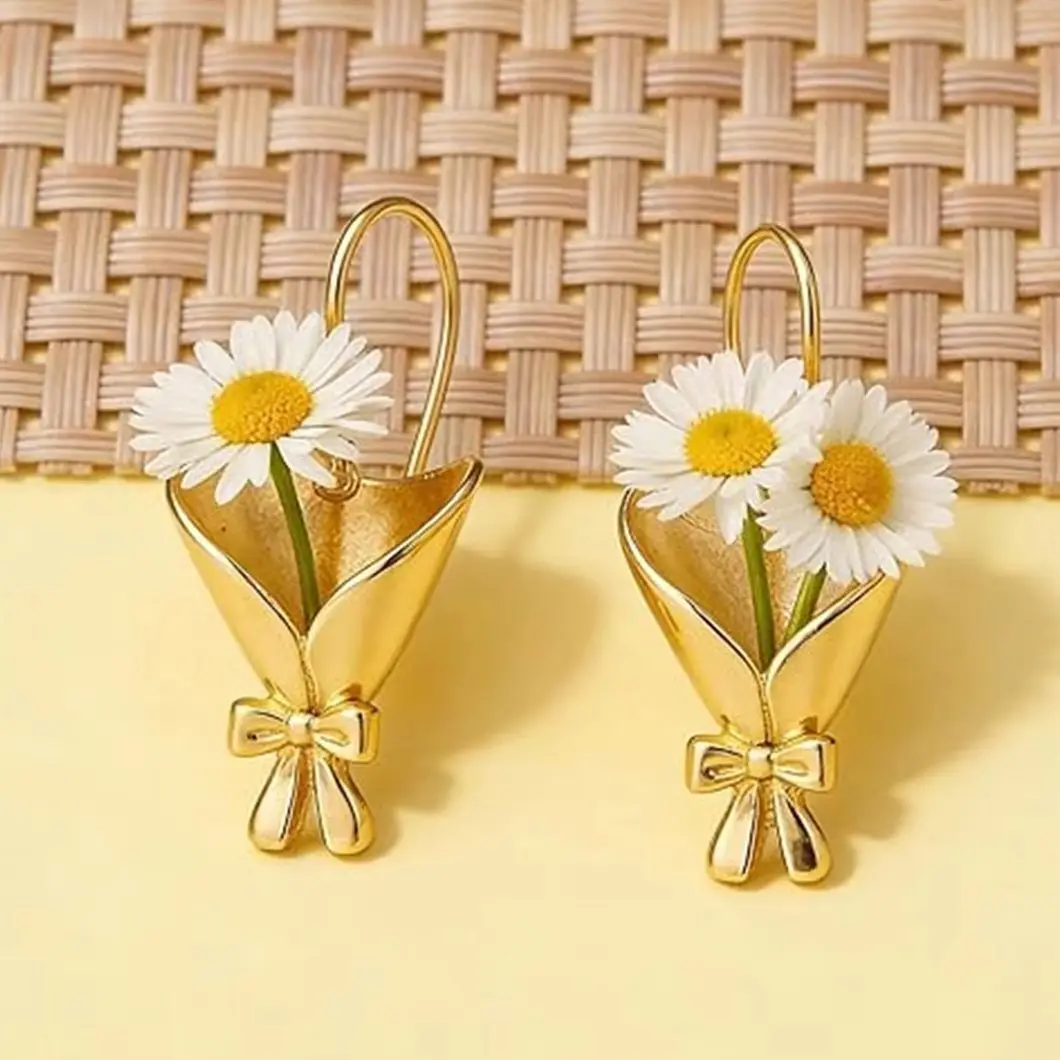 Romantic Gold Color DIY Flower Holder Earrings For Women Creative Insertable Flowers Bouquet Vase Earring Party Wedding Jewelry