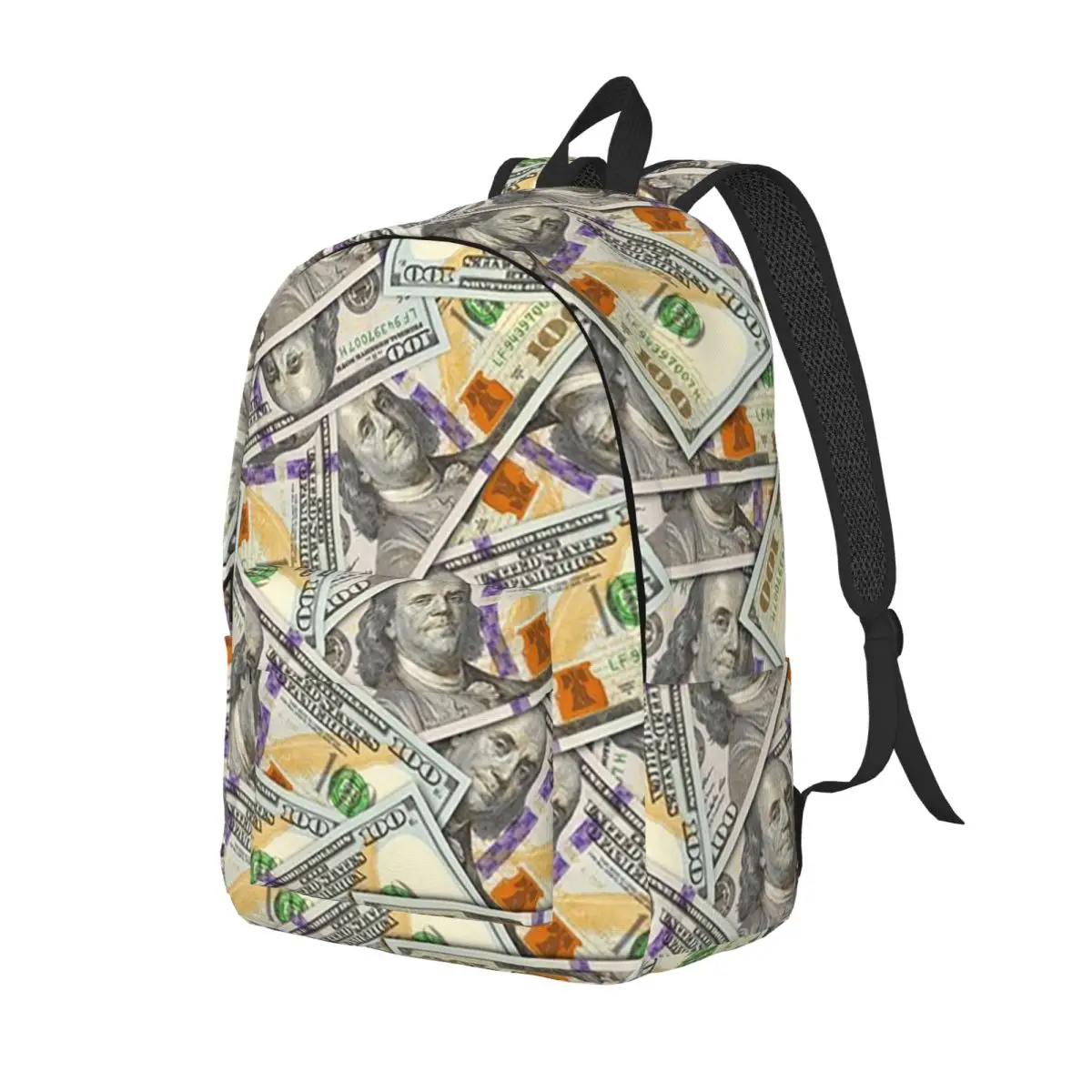 Giant Money Background 100 Dollar Bills Backpack School Bag Hiking Travel Daypack for Men Women Fashion Bookbag Shoulder Bags
