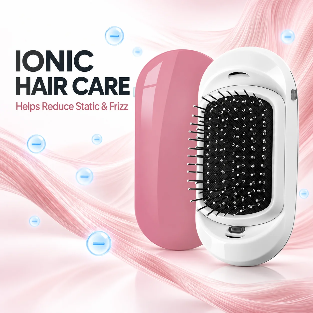 Portable Ionic Vibrating Hair Brush with Removable Cushion, Detangling Scalp Massage Comb for Straight Wavy Curly Hair