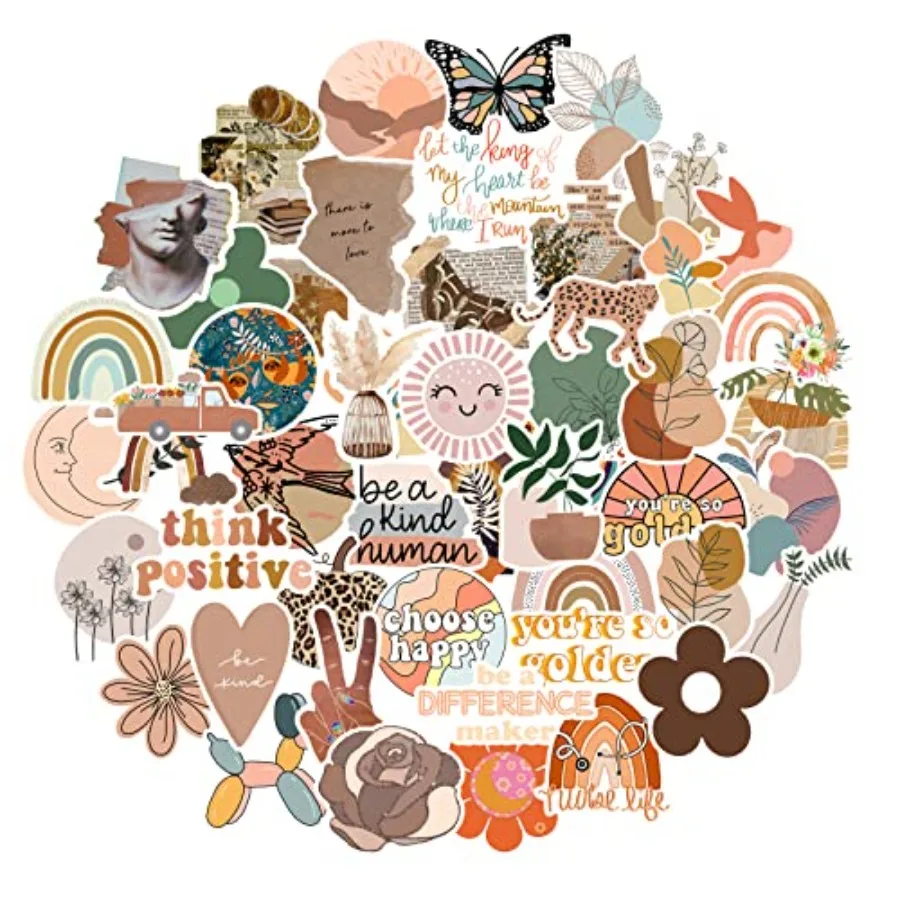 Vintage Aesthetic Stickers 50 Pcs, Vinyl Waterproof Stickers for Water Bottles Laptop Phone Computer Guitar 1
