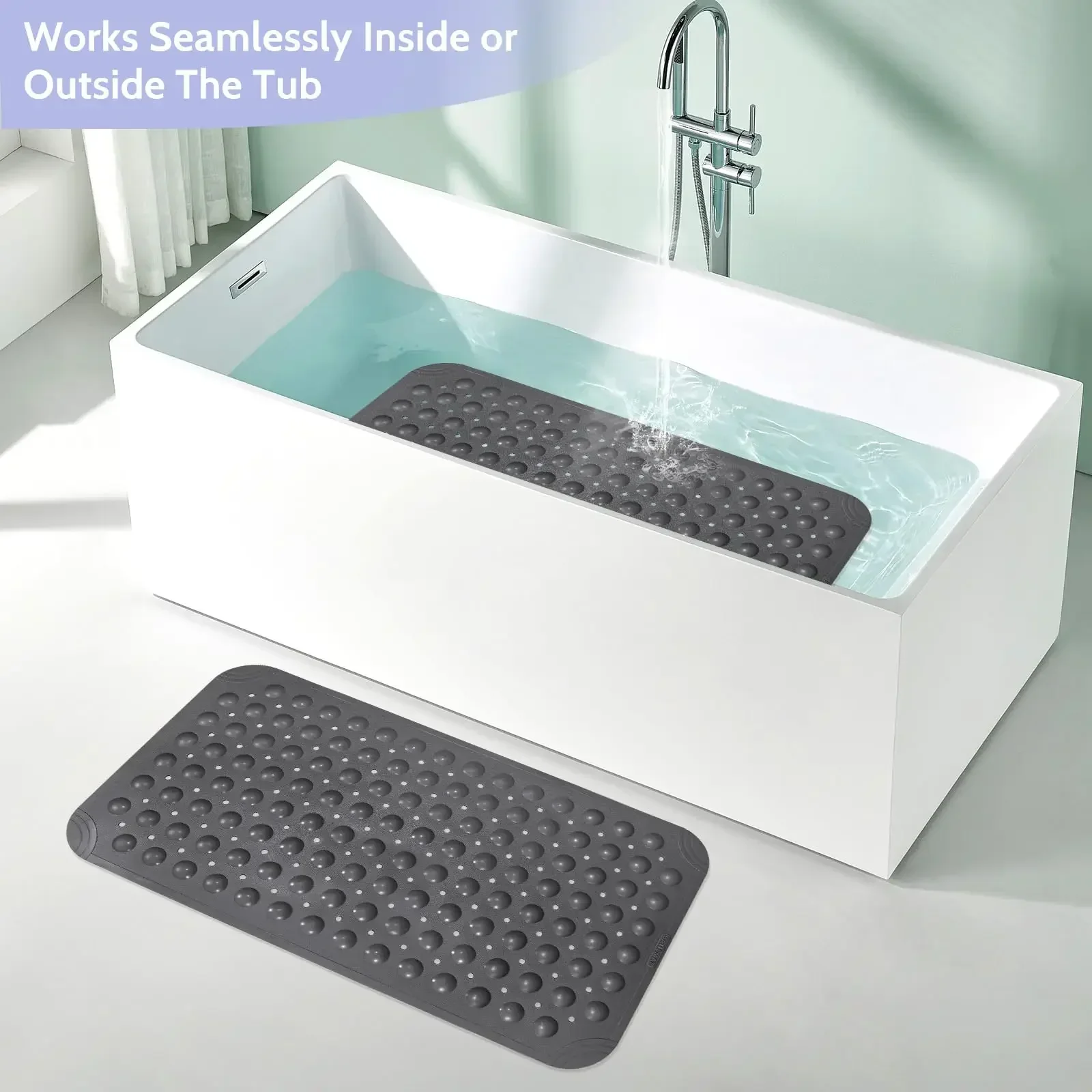 Non Slip Shower Mats for Inside Shower 38x70cm, PVC Bathroom Bathtub Mat Non-Slip Bath Mat for Tub with Suction Cups Drain Holes