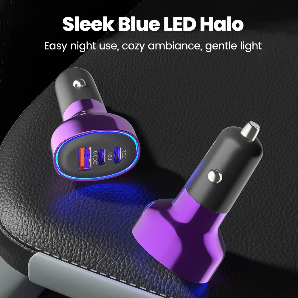 90 واط USB + 2PD شاحن سيارة فائق شحن USB نوع C شحن سريع شاحن الهاتف المحمول آيفون 16 15 سامسونج هواوي شاحن سيارة