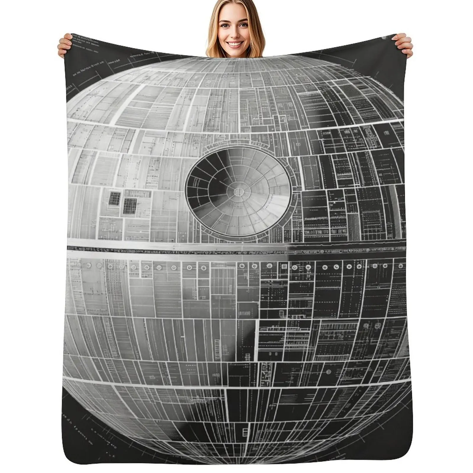 Death Star Blueprint Starship Fan Art Throw Blanket Ultra Plush Cozy Blanket for Napping Sleeping