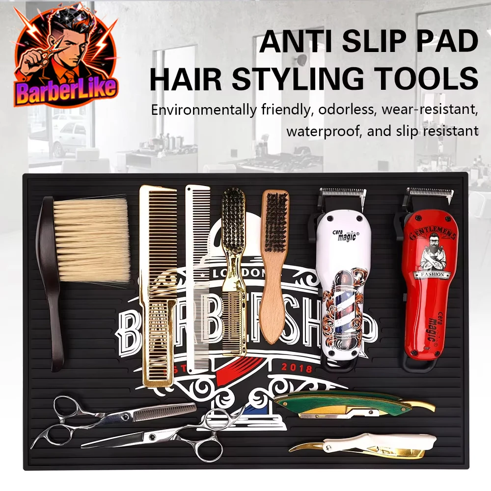 

Non-Slip Barber Station Mat Cushion Pad, Hairdresser Tool Organizer Clippers Comb, Trimmers Brushes Salon Essential