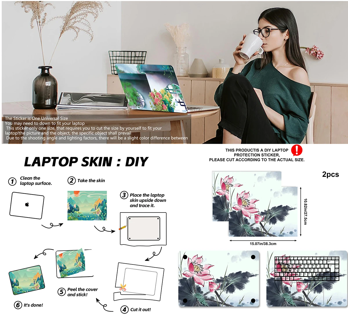 

Green Landscape Traditional Chinese Style Laptop Skin, Sunrise Mountain Lake DIY Waterproof Anti-scratch Notebook Skin Sticker