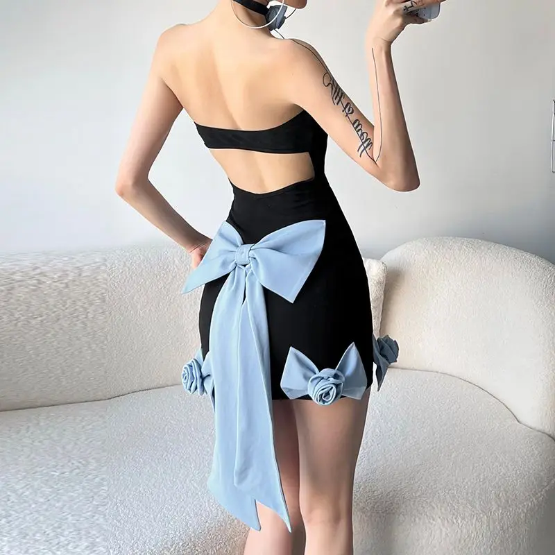 Summer Fashionable Sexy Dress Female Korean Fashion Patchwork Floral Midi Dress Women Clothes Bright Line Decoration Tight Dress