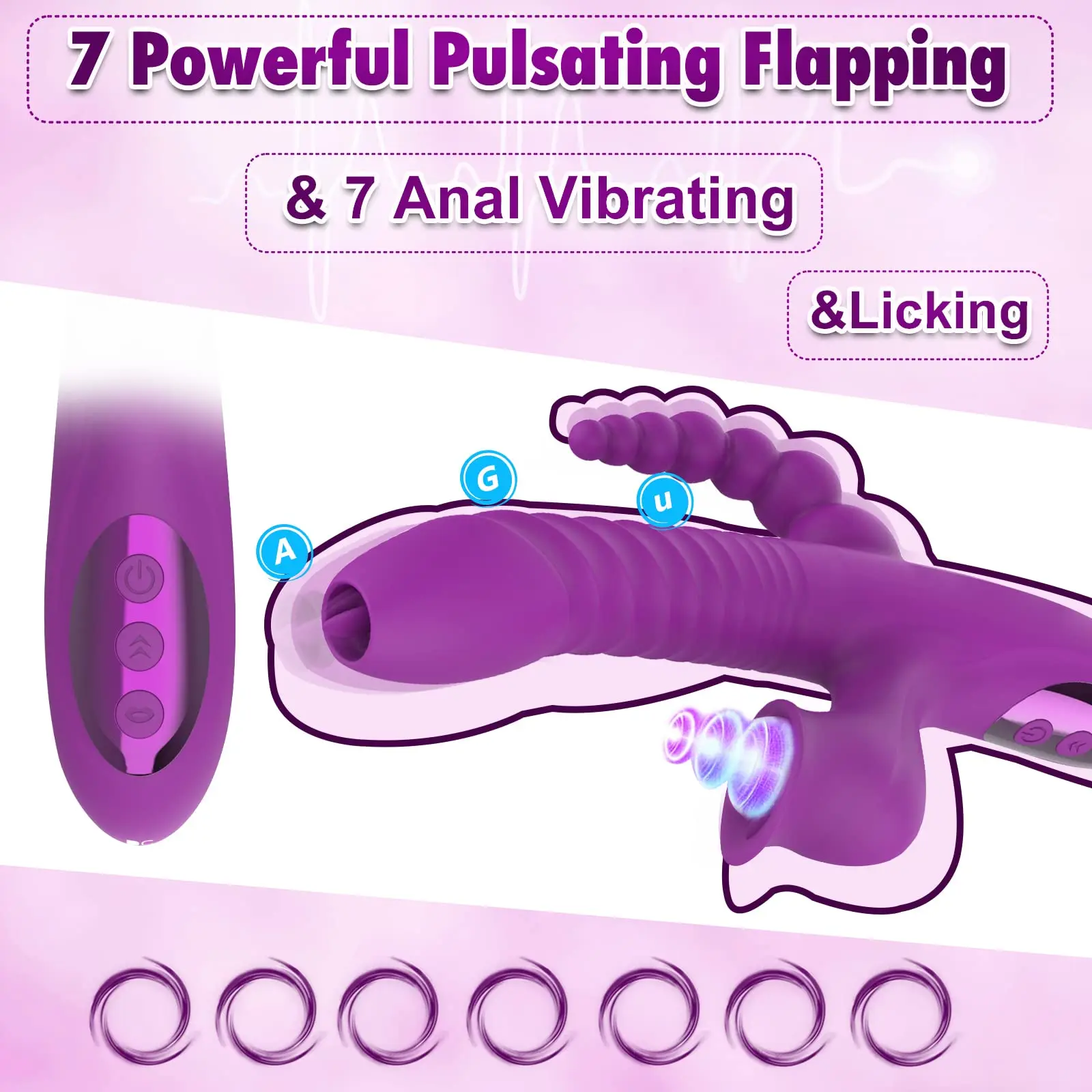 5 In 1 Vibrator kelinci dengan 10 getaran kuat, THRU lidah lipit manik-manik berputar Stimulator G spot Dildo pijat Adu