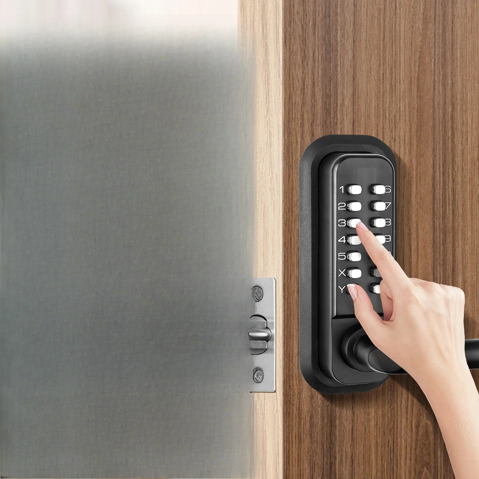 Mechanical Keyless Entry Door Lock Single/Double -Sided 14 Digit Keypad and Handle Embedded
