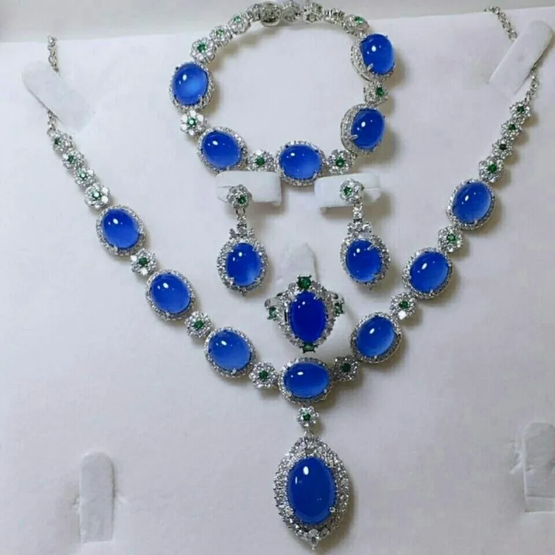 

Женские серьги-кольца из четырех частей с инкрустацией халцедоном, набор браслетов с подвеской