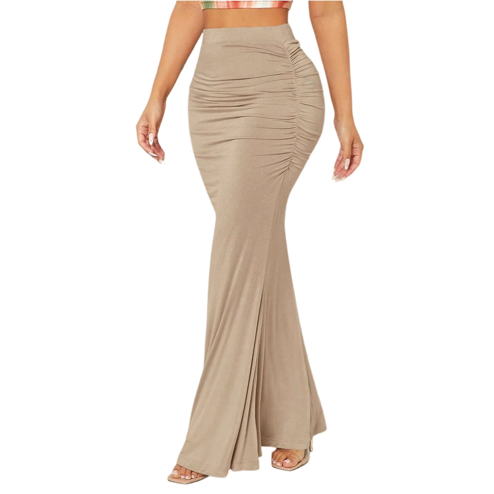 فستان نسائي رفيع ومثير وضيق، مناسب للاستخدام اليومي عالي الخصر للتخسيس ومطوي على شكل ذيل السمكة، فستان أنيق للحفلات المسائية