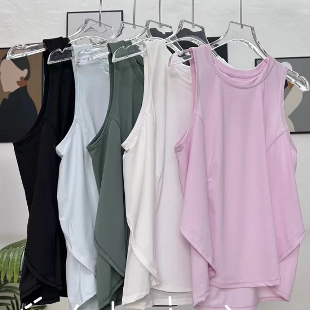 Women Shirt Tank Tops O Neck Basic Solid Color Casual Flowy Summer Sleeveless