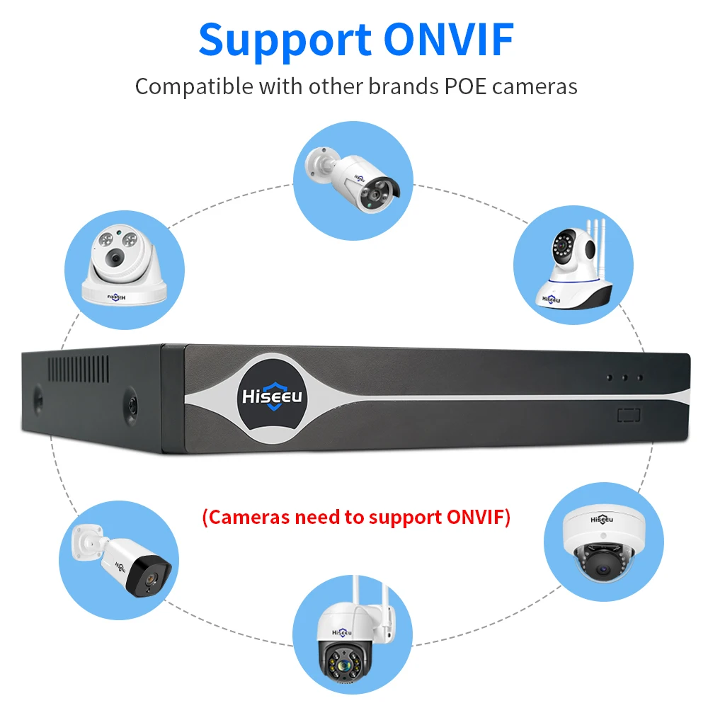 Imagem -02 - Hiseeu 8ch 4k Poe Nvr H.265 Gravador de Vídeo de Vigilância de Segurança para 8mp 5mp 4mp Áudio Câmera ip Onvif Face Detect Sistema Cctv