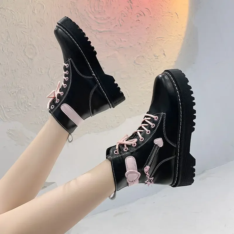 Comemore 2022, jesienno-zimowe nowe buty damskie czarne platformy śliczne różowe wysokie buty Lolita studentka Kawaii japońskie buty