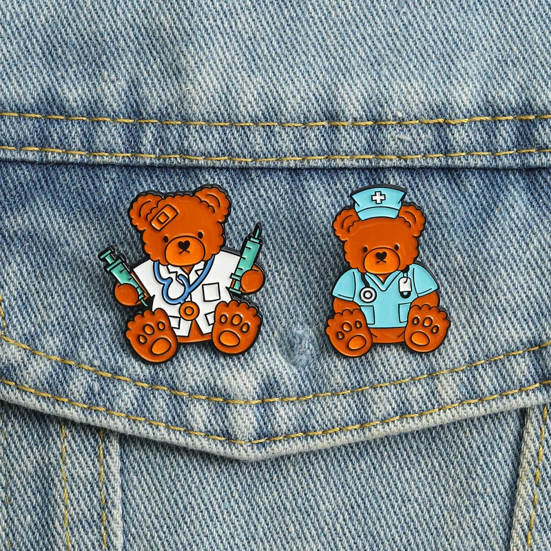 Bär Arzt Krankenschwester Emaille Pins Niedliche medizinische Stethoskop Spritze Broschen Revers Abzeichen Cartoon Tier Schmuck Geschenk für Freunde