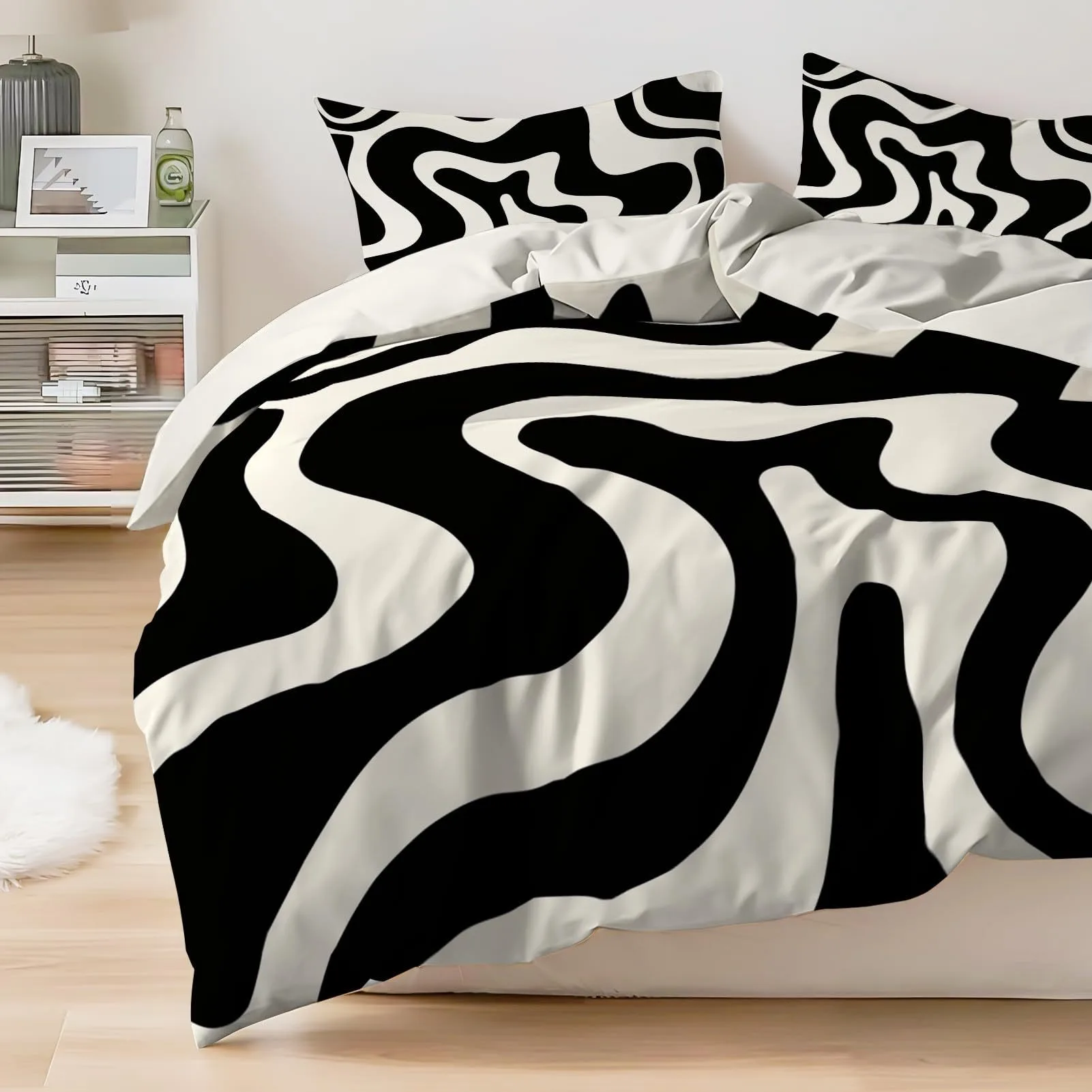Black And White Striped Three Piece Duvet Set, 3d Digital Printed Bedding Set, Bed Cover
