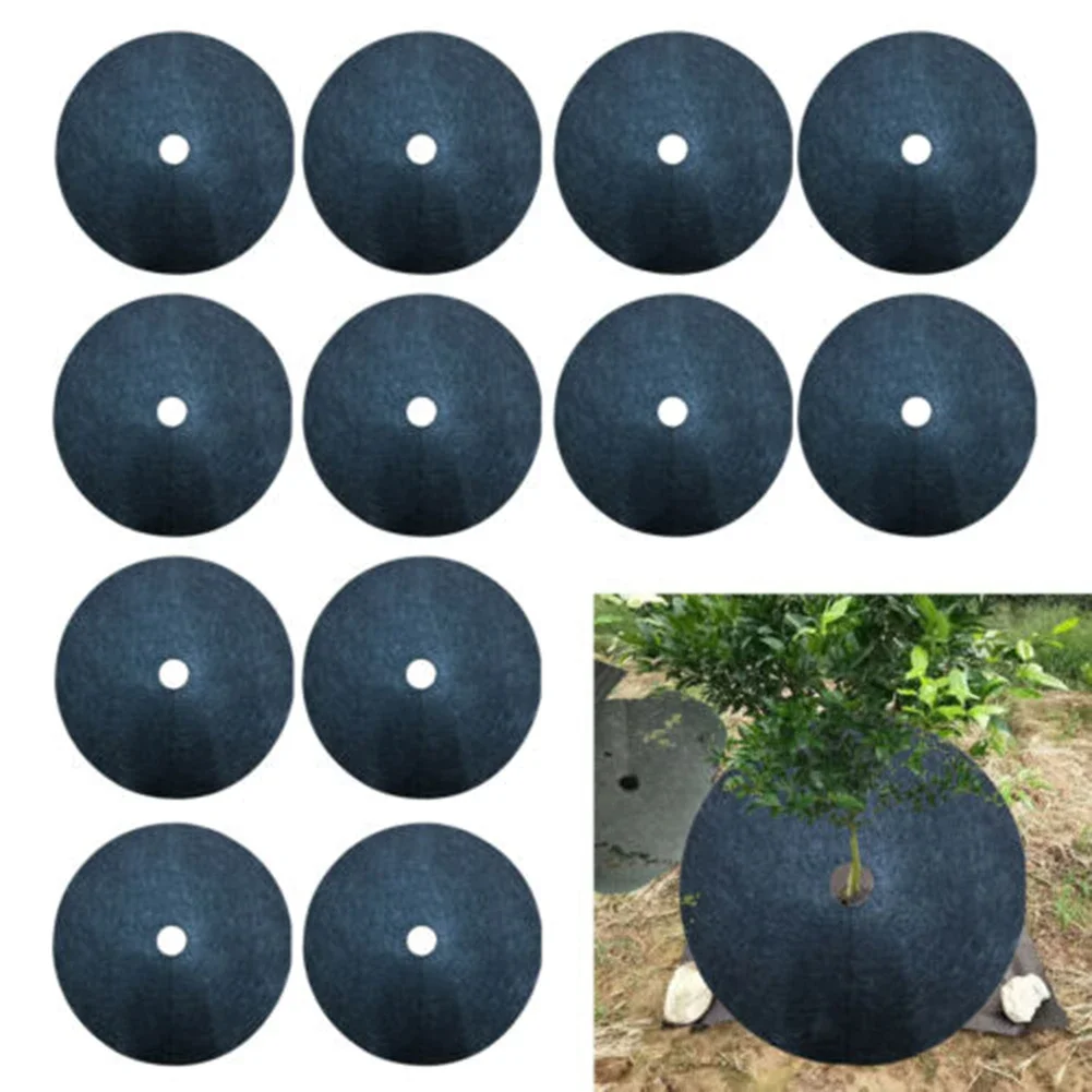 

12pcs Mulch Ring Tree Protector Mats 27-42cm Disc Shrub Tree Guard Shading Mat For Vegetable Garden Made Nonwovens Weeding