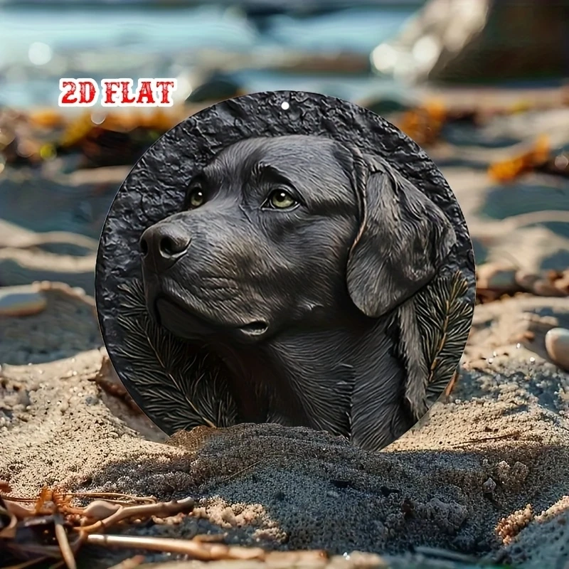 2D Flat - 1pcs Black Labrador Retriever Round Wooden Sign For Home Decor Living Room Garage Coffee Shop Indoor Wall Decor Plaque