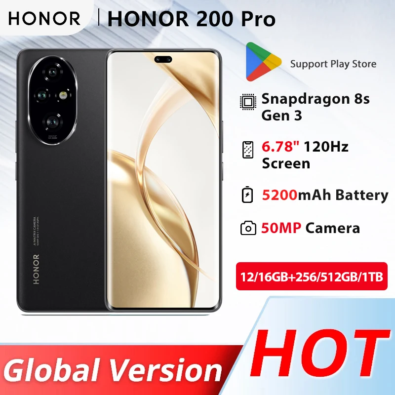 HONOR-Teléfono Móvil Inteligente 200 Pro 5G versión Global, Smartphone Original con Snapdragon 8s Gen 3, Pantalla AMOLED de 6,78 pulgadas y 120Hz,