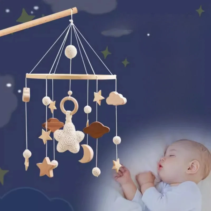 BE18: Giocattolo con sonaglio in legno per bambini 0-12 mesi, mobile con carillon per neonato, giocattoli da appendere con campanello da letto, set di giocattoli per culla, regalo per la cameretta dei bambini