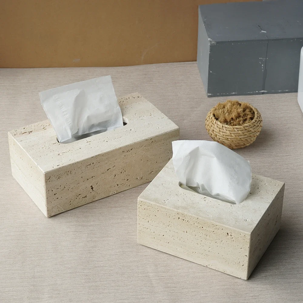 Natural Marble Tissue Box Decorative Table Napkin Holder Rectangular Tissue Case for Kitchen Bathroom Vanity