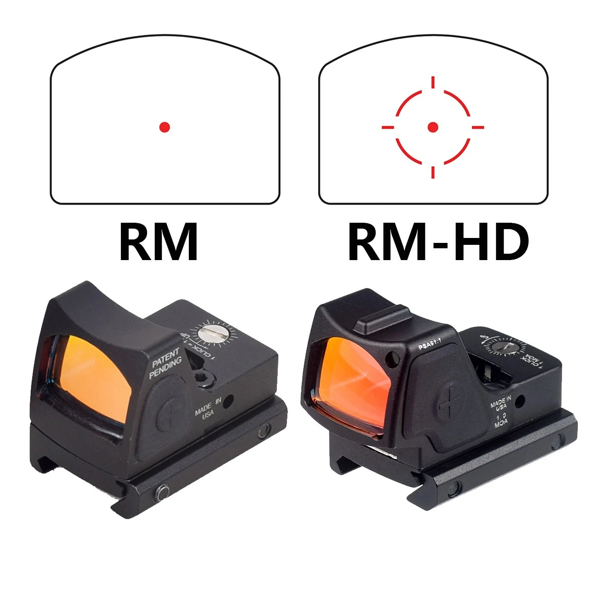 Mini mira de punto rojo de Metal RM RM-HD, óptica reflejo para pistola G17, mira para Rifle Airsoft, montaje en riel Picatinny de 20mm